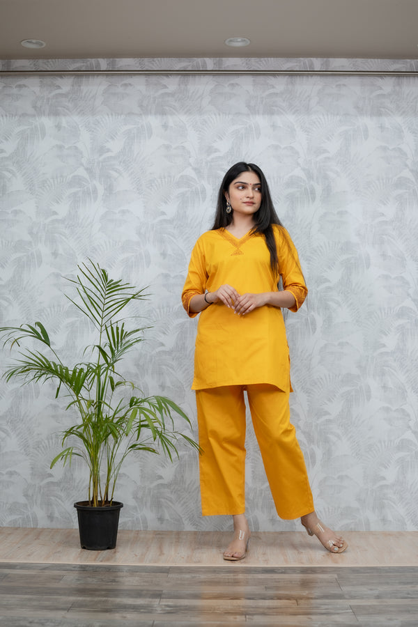 Yellow Colour Short top with pant set