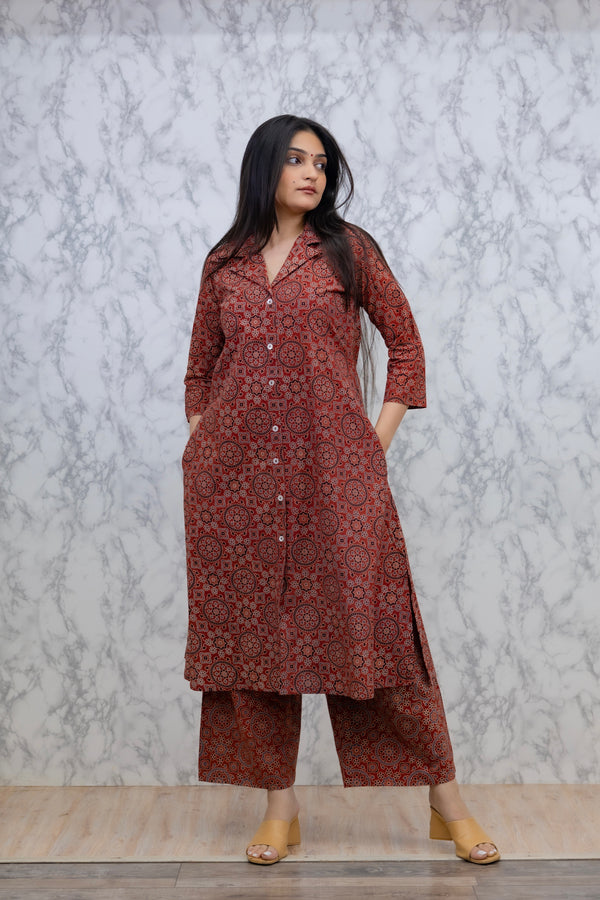 Pure Hanblock Ajrakh Kurti with Pant