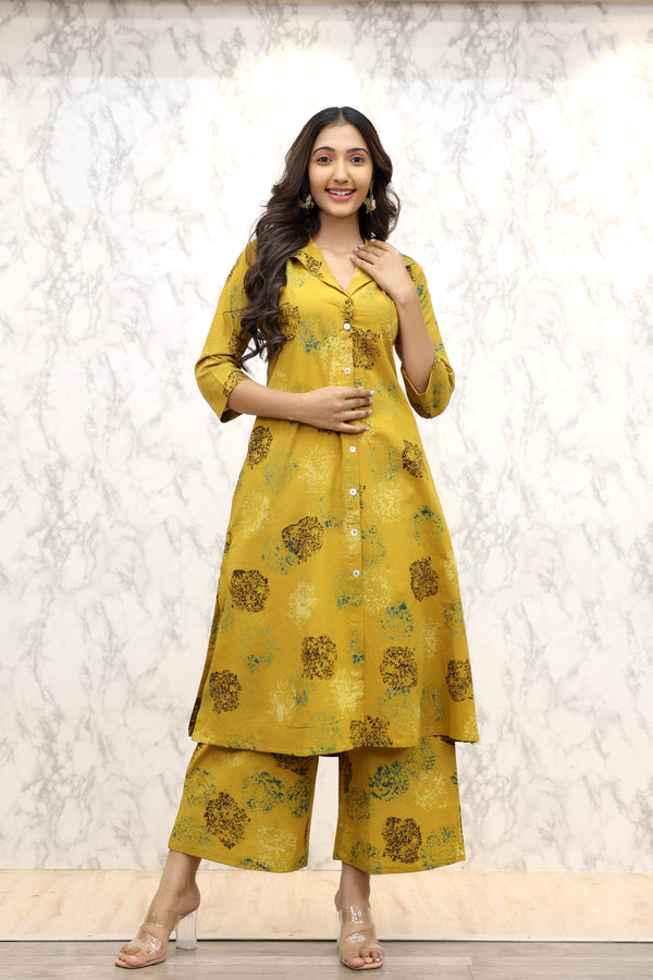 Fancy Collar handblocked kurti with culottes bottom