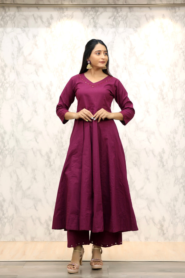 Anarkali Kurti with neck Mirror work & Pant